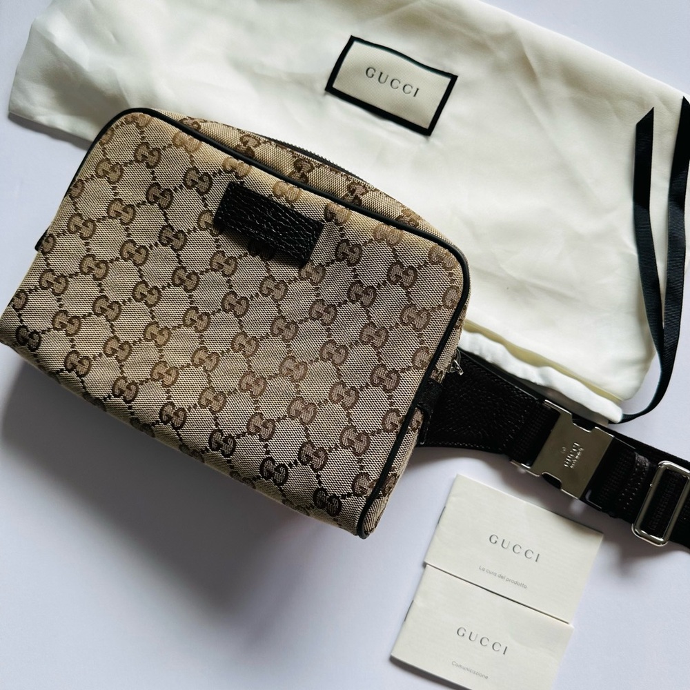 Gucci Brown Monogram Belt Bag Authentic -Like New